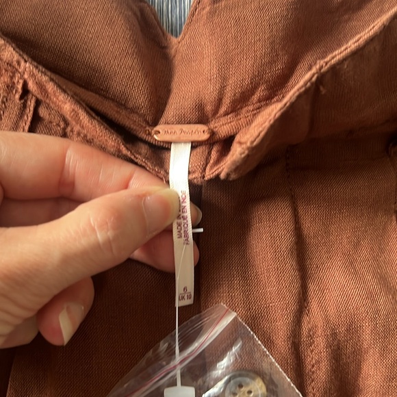 FREE PEOPLE Calla Linen Trouser Short Spiced Pecan Size 6 New with Tag - Picture 4 of 8